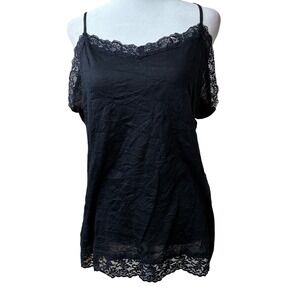 xColdwater Creek Black Lace Trim Camisole Y2K Tank Top 2X Plus Size 20W-22W